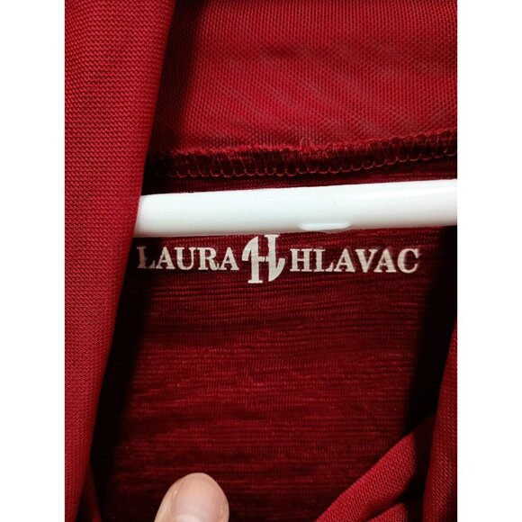 Laura Hlavac Womens Cowl Neck Top XL Red Textured Sheer Bishop Sleeve BOHO - Picture 4 of 9